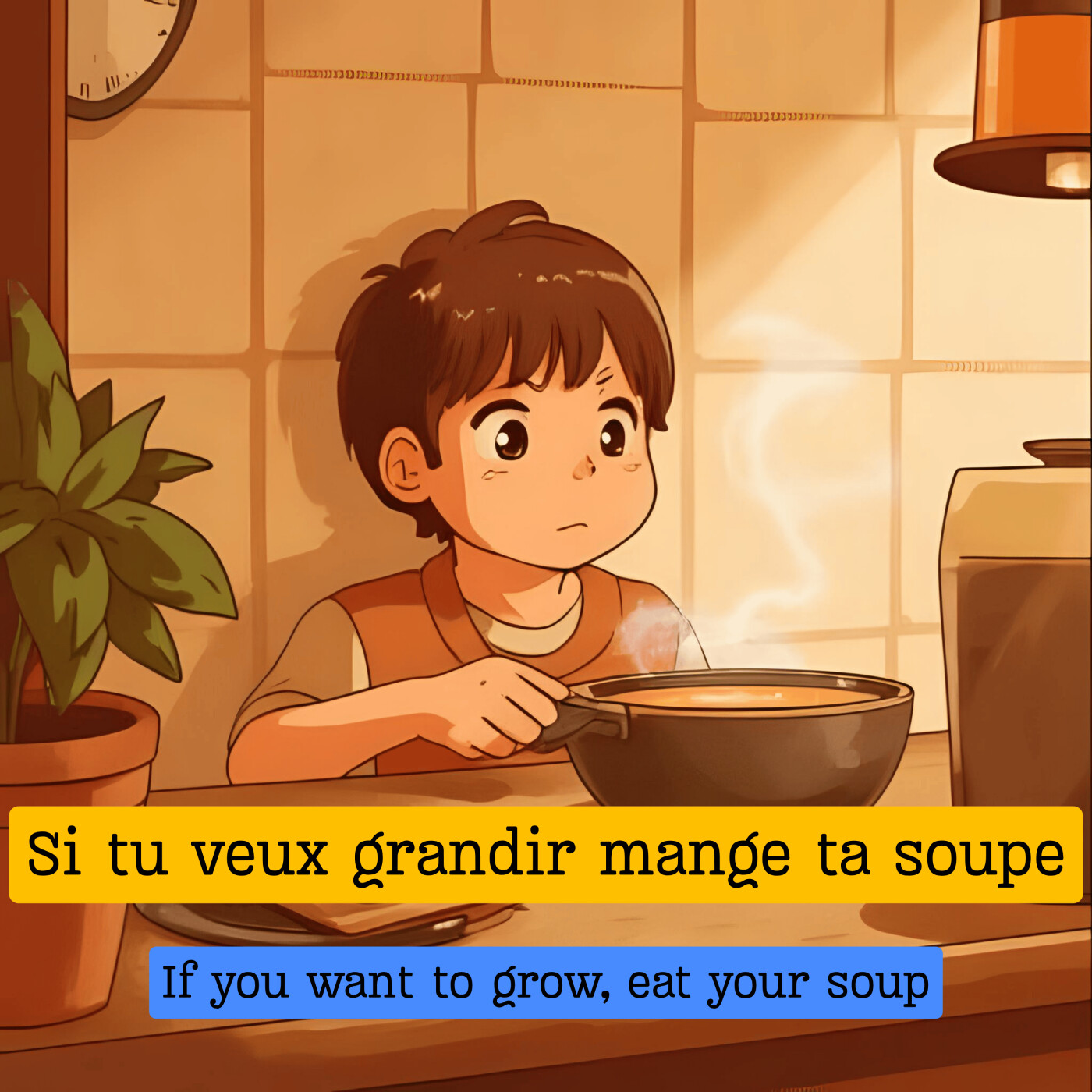 Expression française : "Si tu veux grandir mange ta soupe"