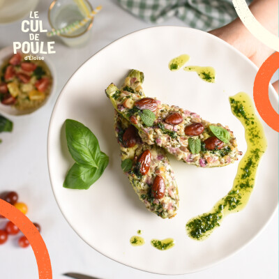 #30 - Courgettes farcies au chèvre, oignon rouge, graines de tournesol et amandes cover