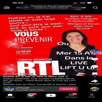 LIFT U UP " AU PERE TRANQUILLE" du  15/04/2026, GUEST ;  Valérie Quintin de RTL cover