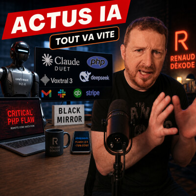 Claude Duet, panique PHP, Voxtral, Deepseek, Robots : on vit dans Black Mirror ? cover