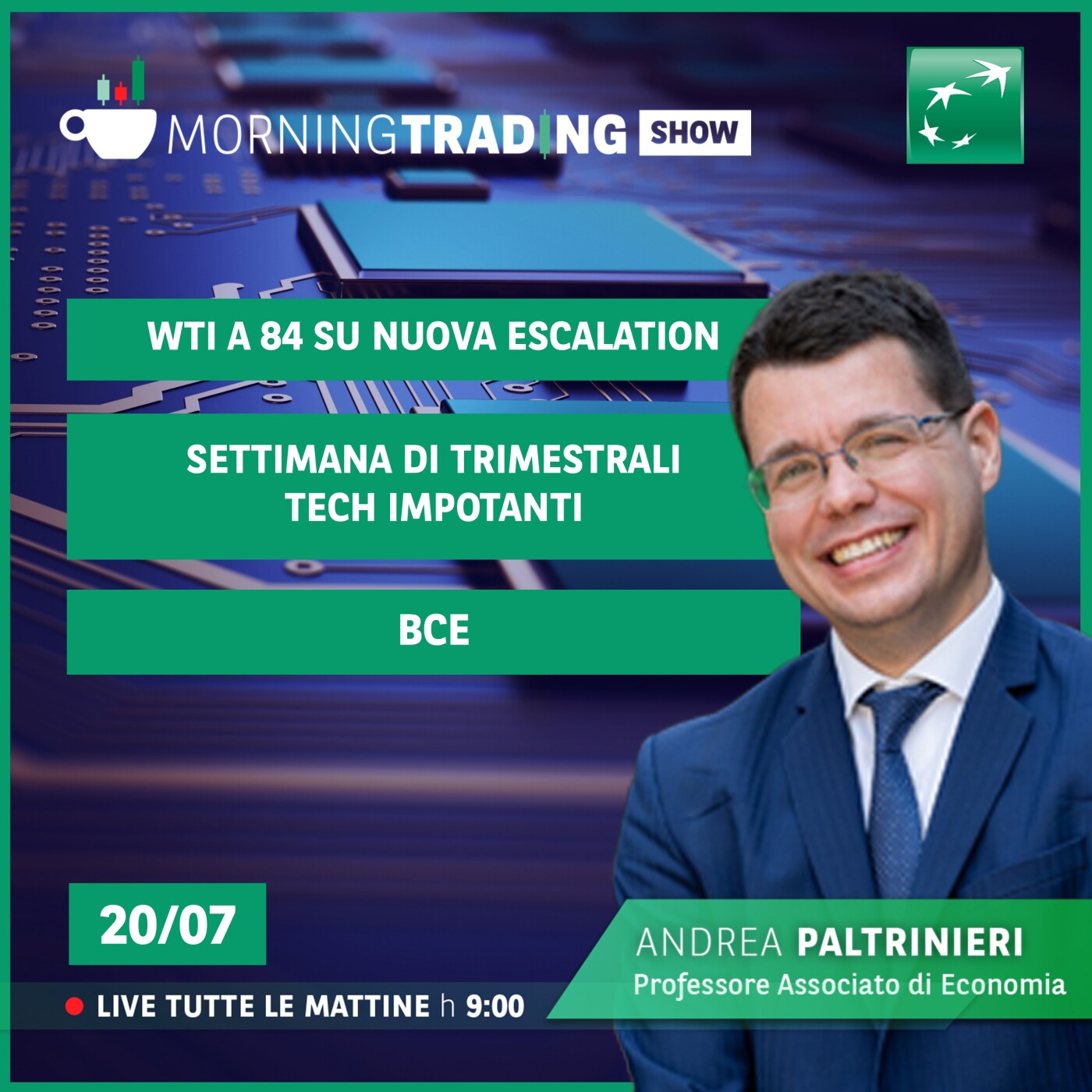 WTI a 84 su nuova escalation, settimana di trimestrali tech impotanti, BCE - Morning Trading Show episode artwork