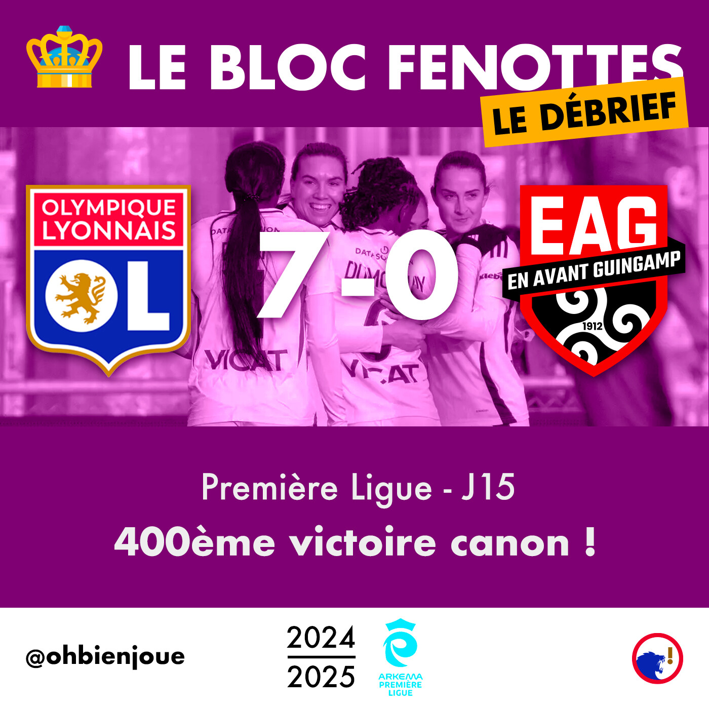 Le Bloc Fenottes - Le Débrief | OL Féminin - Guingamp (7-0) | Première Ligue 24-25 - J15 episode artwork