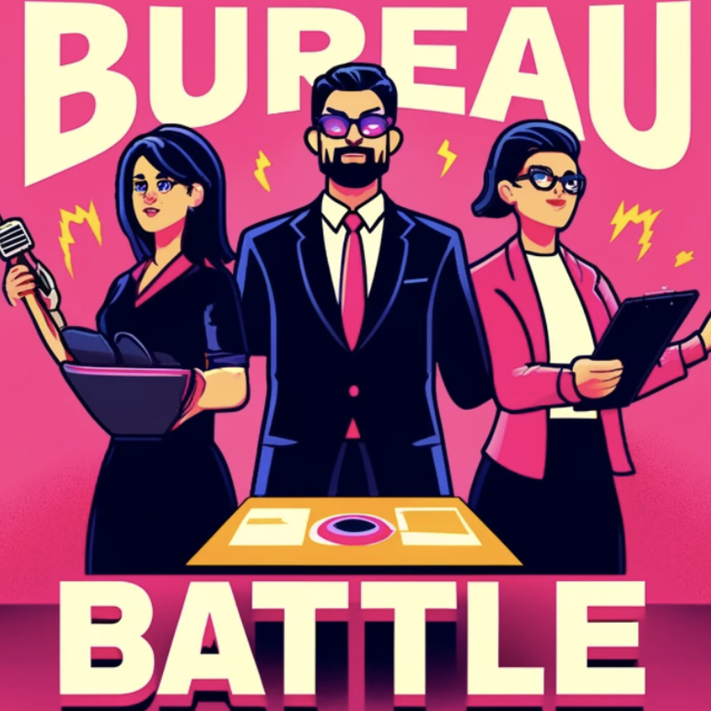 Illustration du podcast Bureau Battle : Défis Fun et Stratégies pour Booster ta Productivité au Travail