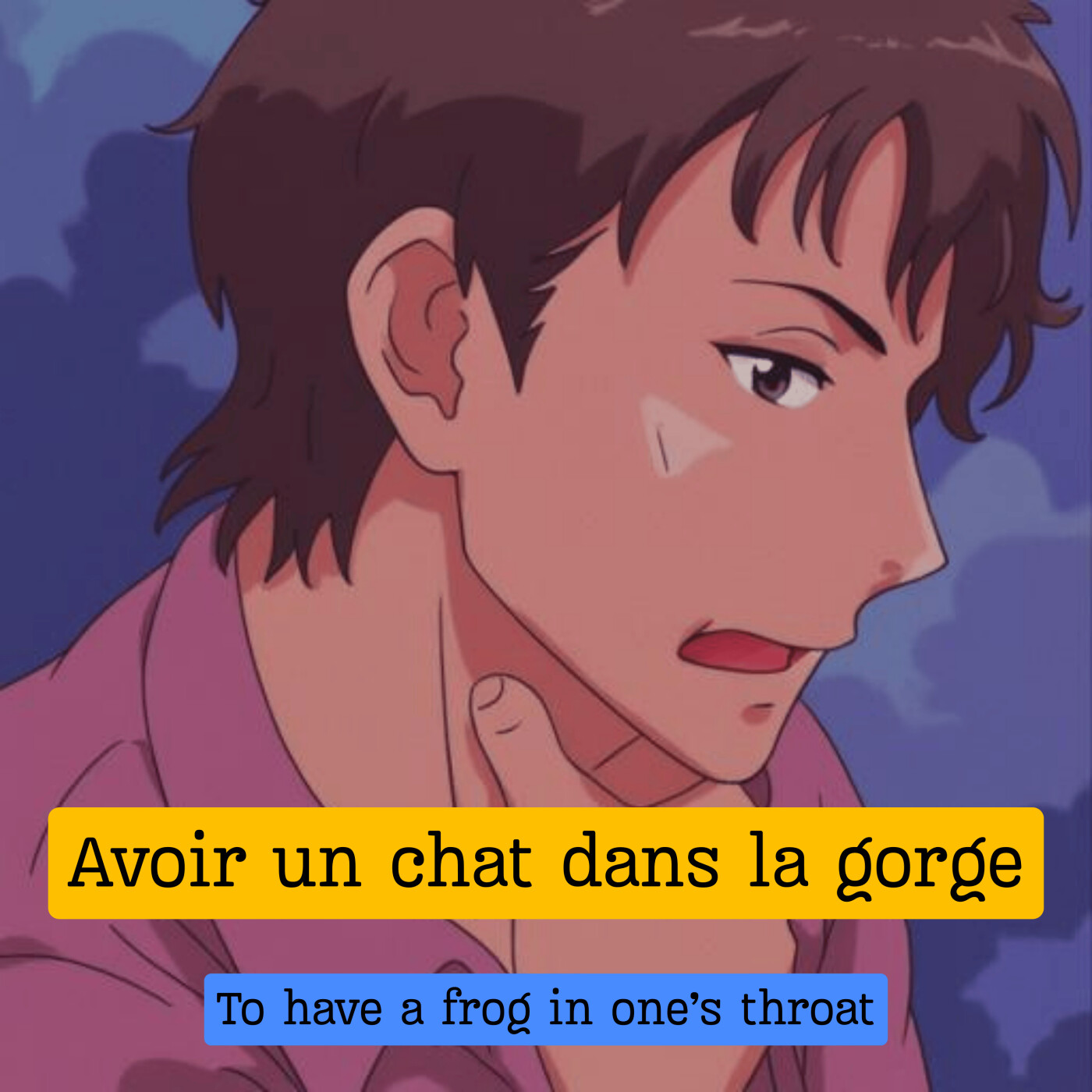 Expression française : "Avoir un chat dans la gorge"