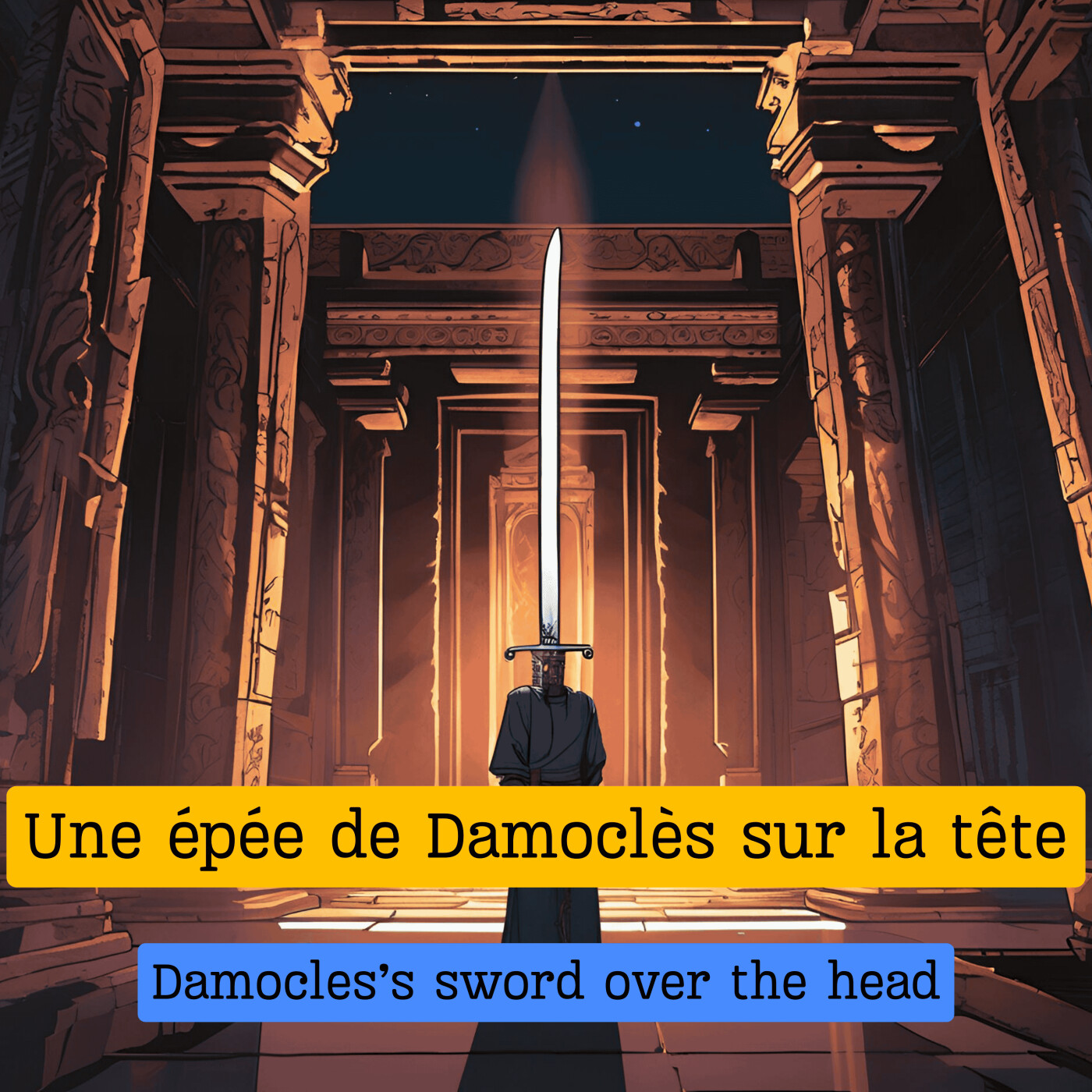 Expression française : "Une épée de Damoclès au-dessus de la tête"