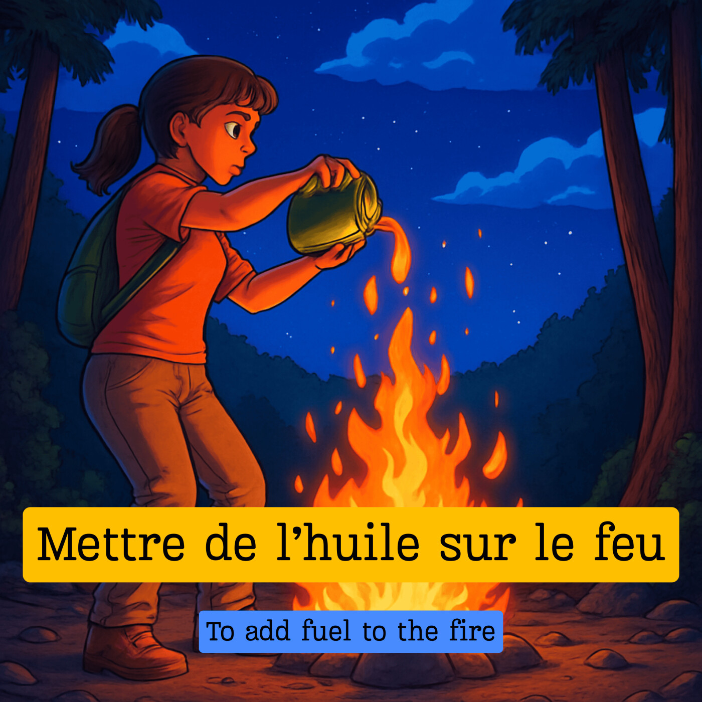 Expression française : "Mettre de l'huile sur le feu"