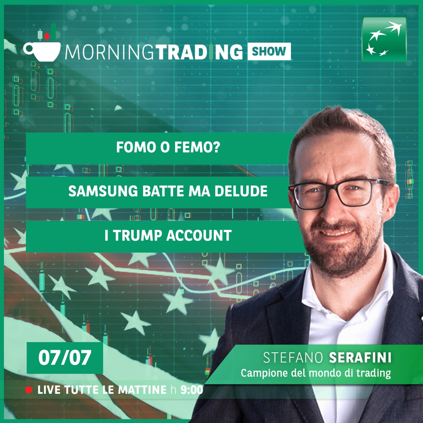 Fomo o Femo? Samsung batte ma delude, i Trump account - Morning Trading Show episode artwork
