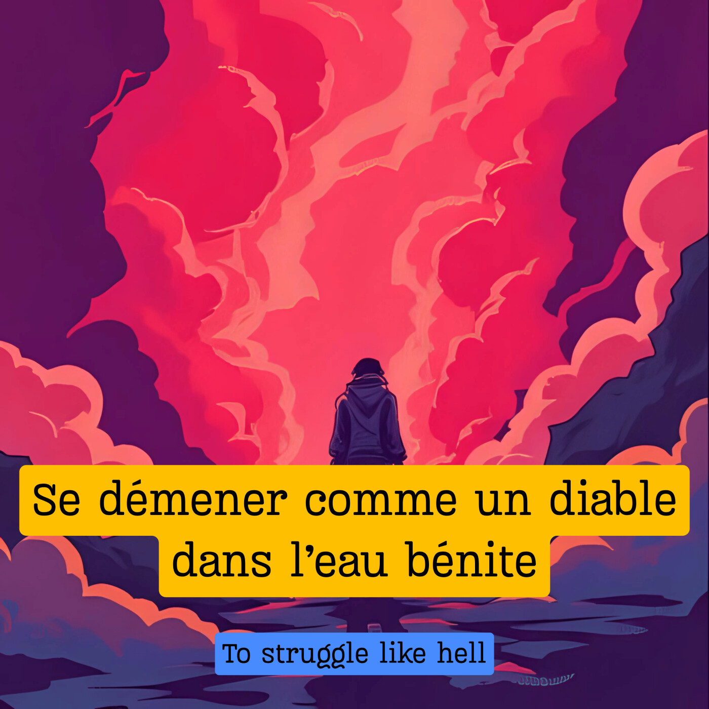 Expression française : "Se démener comme un diable dans l'eau bénite"