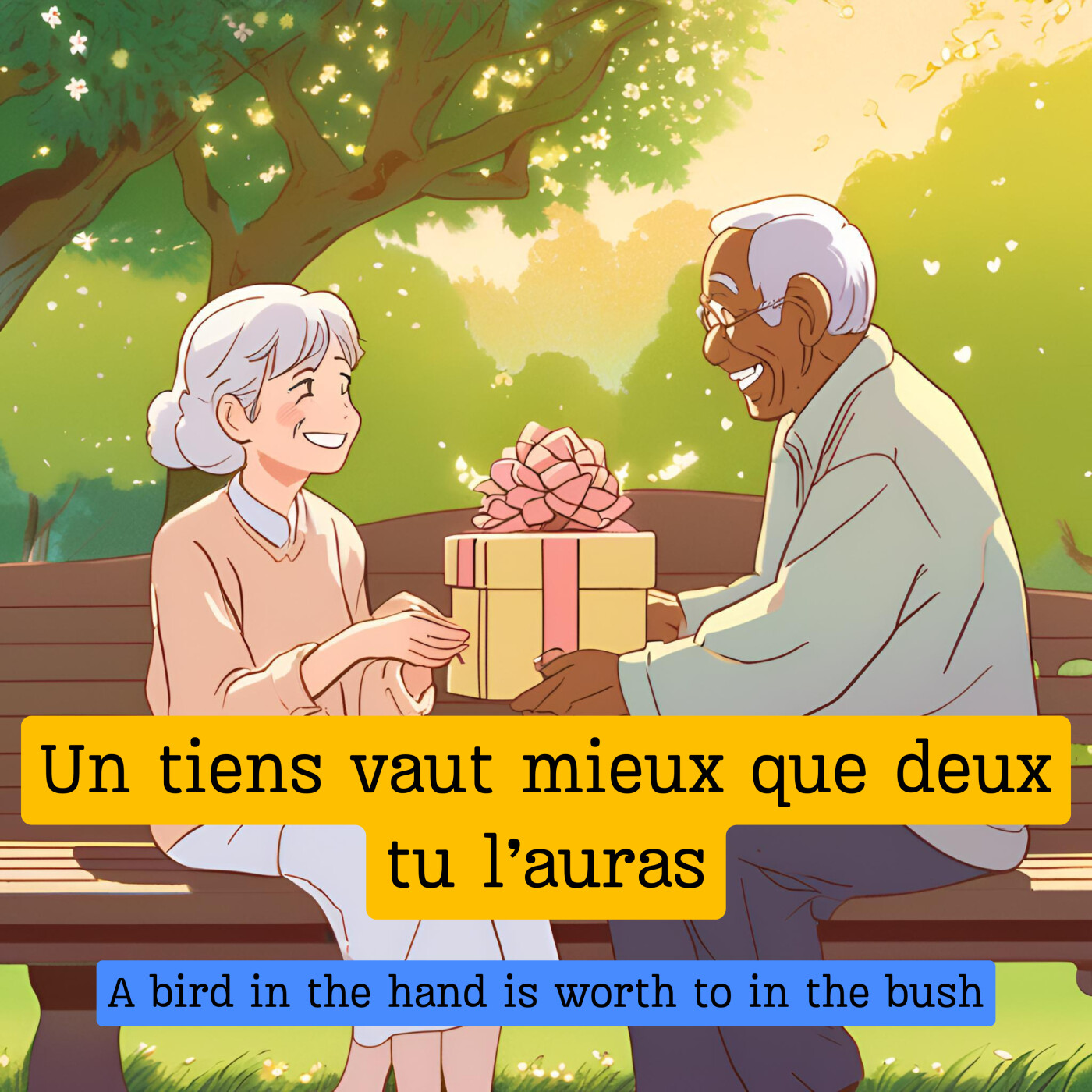 Expression française : "Un tiens vaut mieux que deux tu l'auras"