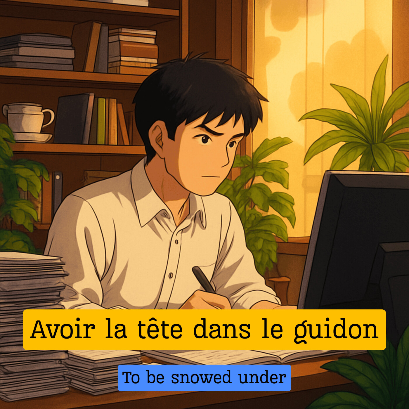 Expression française : "Avoir la tête dans le guidon"