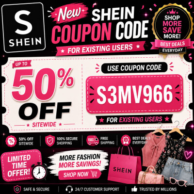 Shein {{^New^"}} Coupon ""S3MV966"" Code 50% OFF Existing users cover