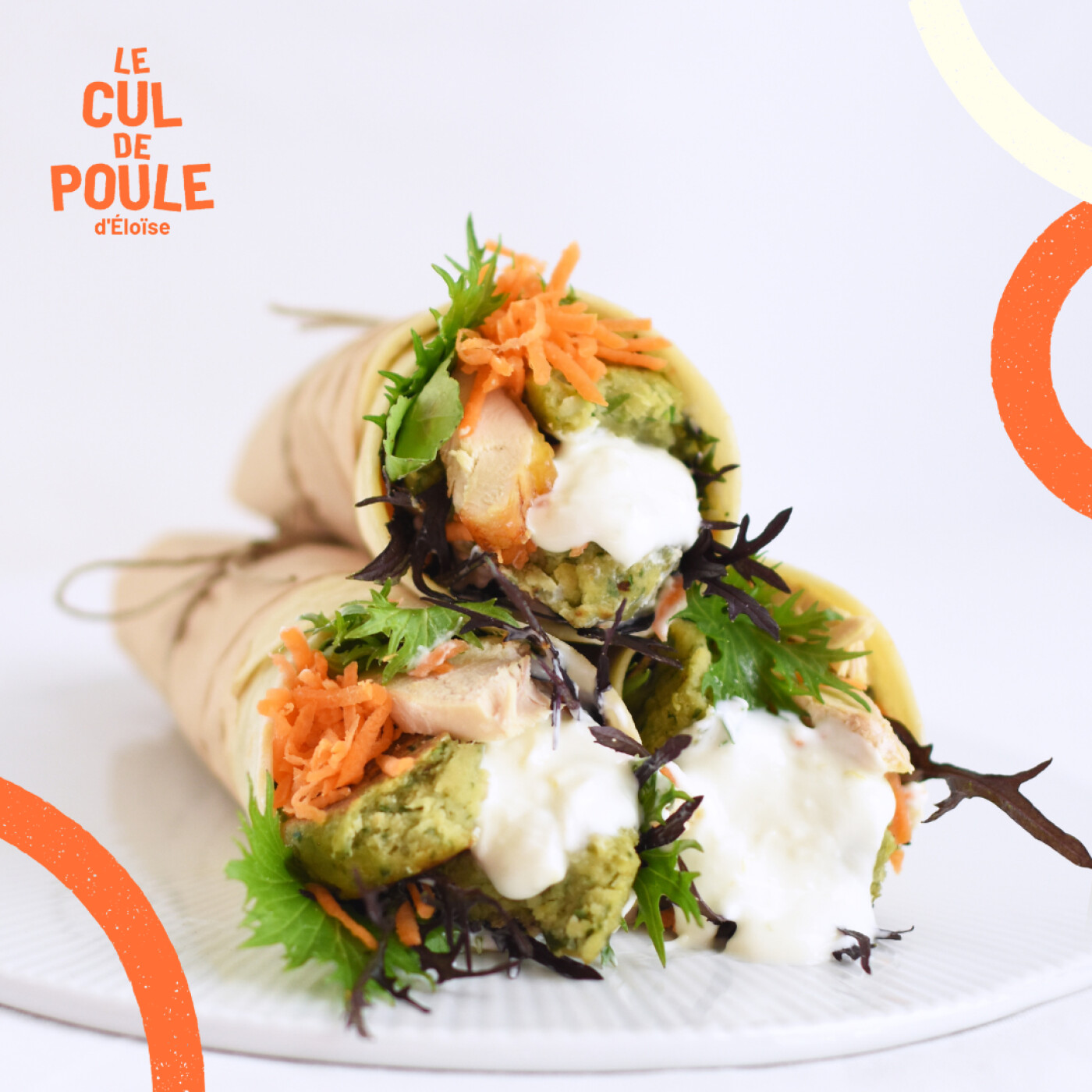 #28 - Wrap de printemps au poulet rôti, galets de pois chiches et sauce citron-yaourt