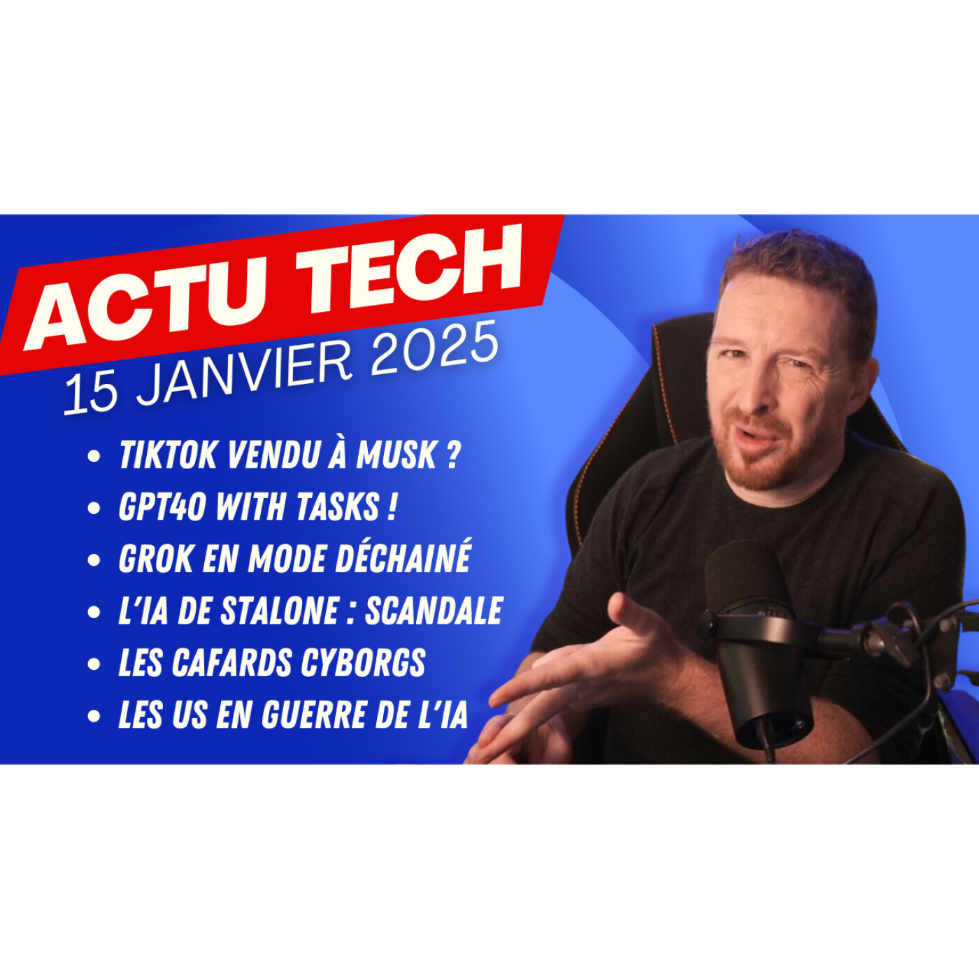 TikTok racheté par Musk, GPT Tâches, Grok audacieux, IA de Stallone, Cafards cyborgs et guerre US ! episode artwork