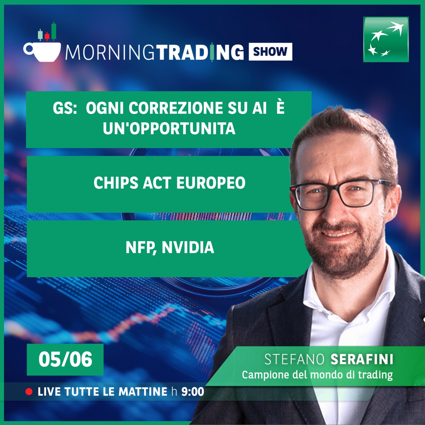 GS:  ogni correzione su AI  è un'opportunita,  Chips act europeo, NFP, Nvidia - Morning Trading Show episode artwork