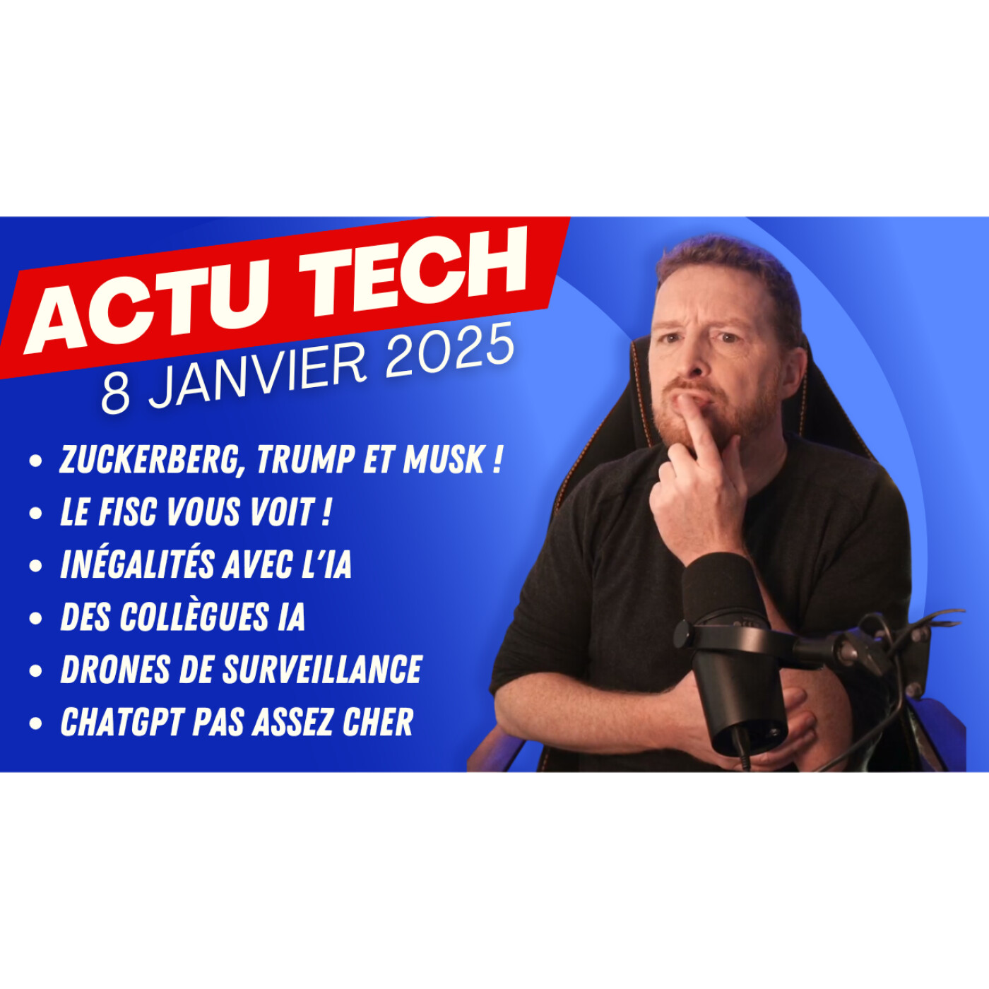 Zuckerberg vrille ! L'IA change le travail. Fisc et drones qui surveillent. ChatGPT pas assez cher. episode artwork