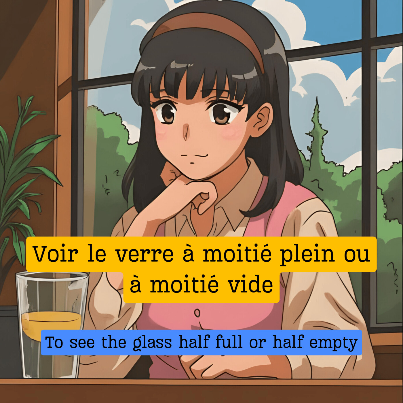 Expression française : "Voir le verre à moitié plein ou à moitié vide"