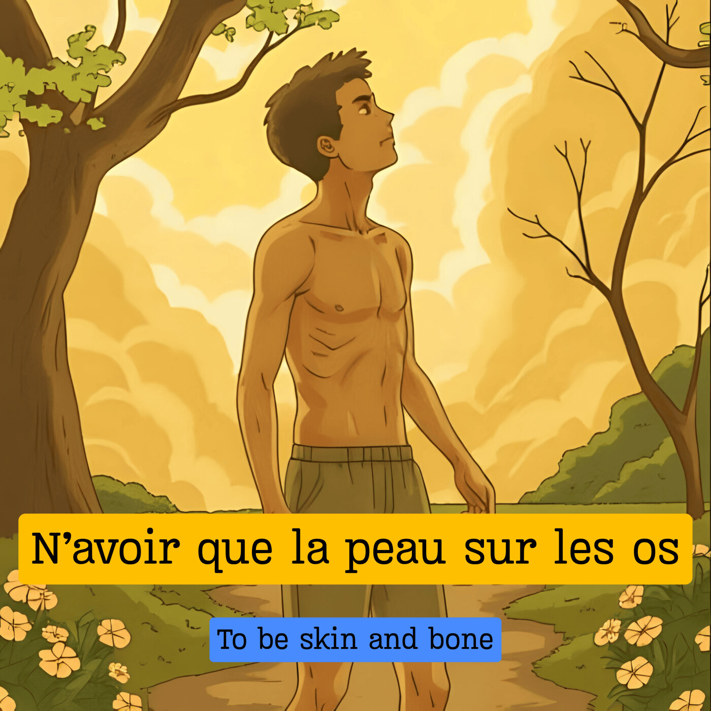 Expression française : "N'avoir que la peau sur les os"