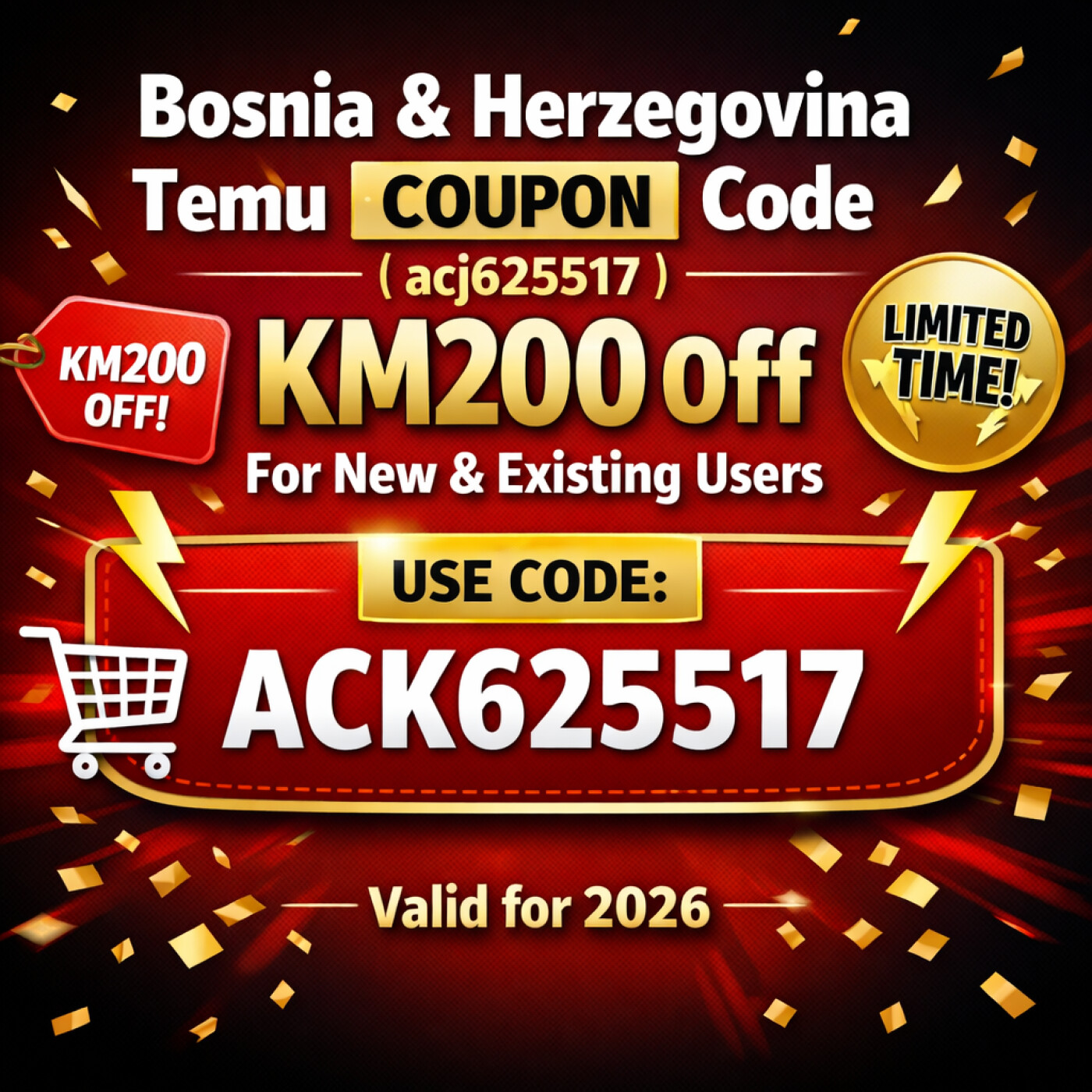 Bosnia & Herzegovina Temu ⌈COUPON⌋ Code ( acj625517 ) ⟮ KM200 Off ⟯ For New & Existing Users