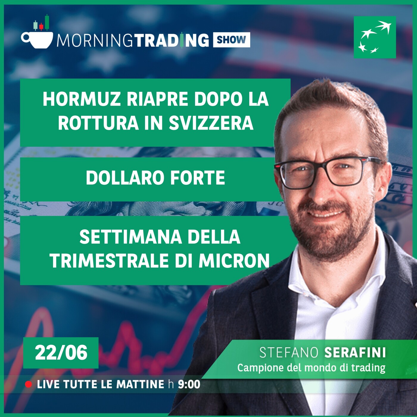 Hormuz riapre dopo la rottura in Svizzera, Dollaro forte, la settimana della trimestrale di Micron - Morning Trading Show episode artwork