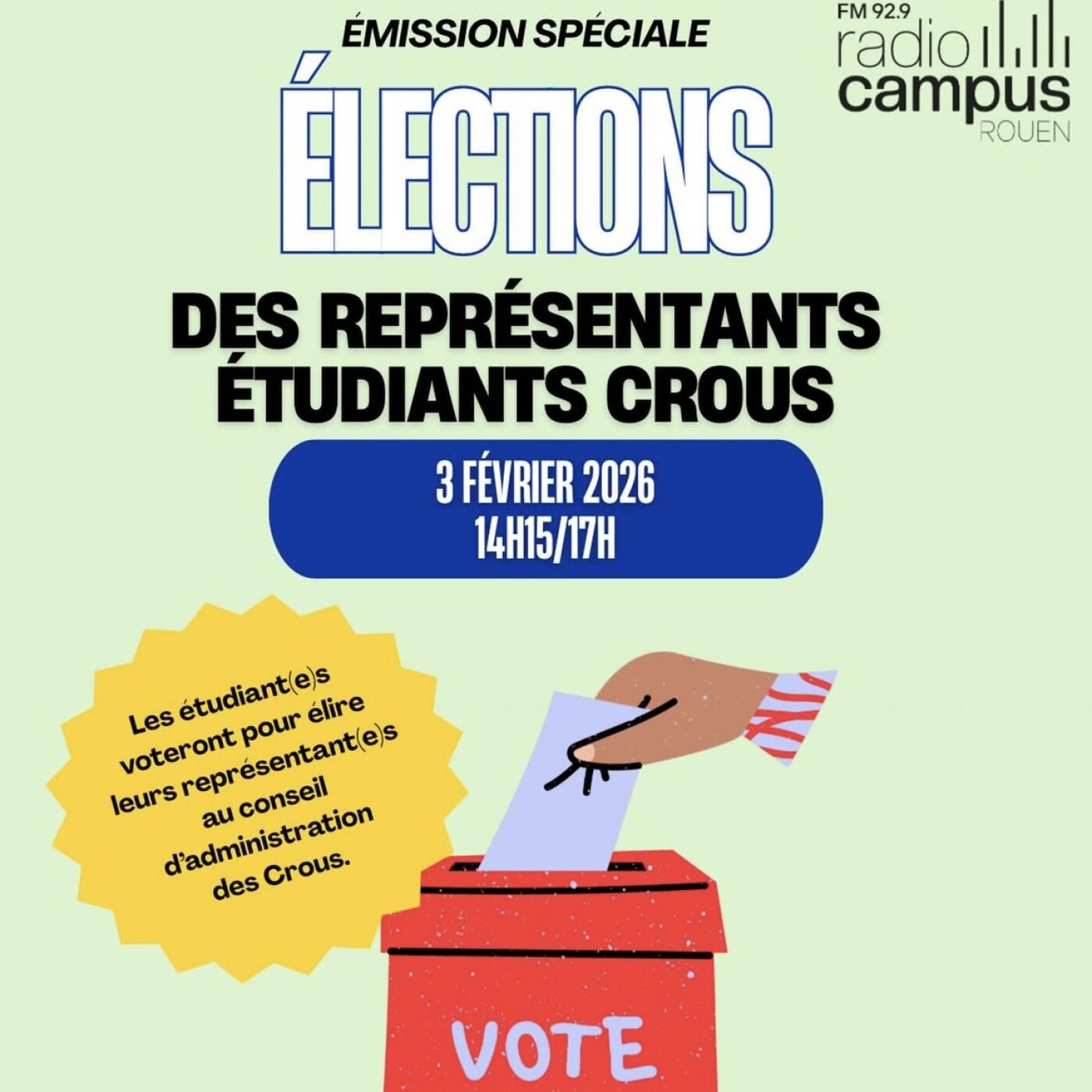 Émission spéciale élections des représentants étudiants Crous 2026 episode artwork