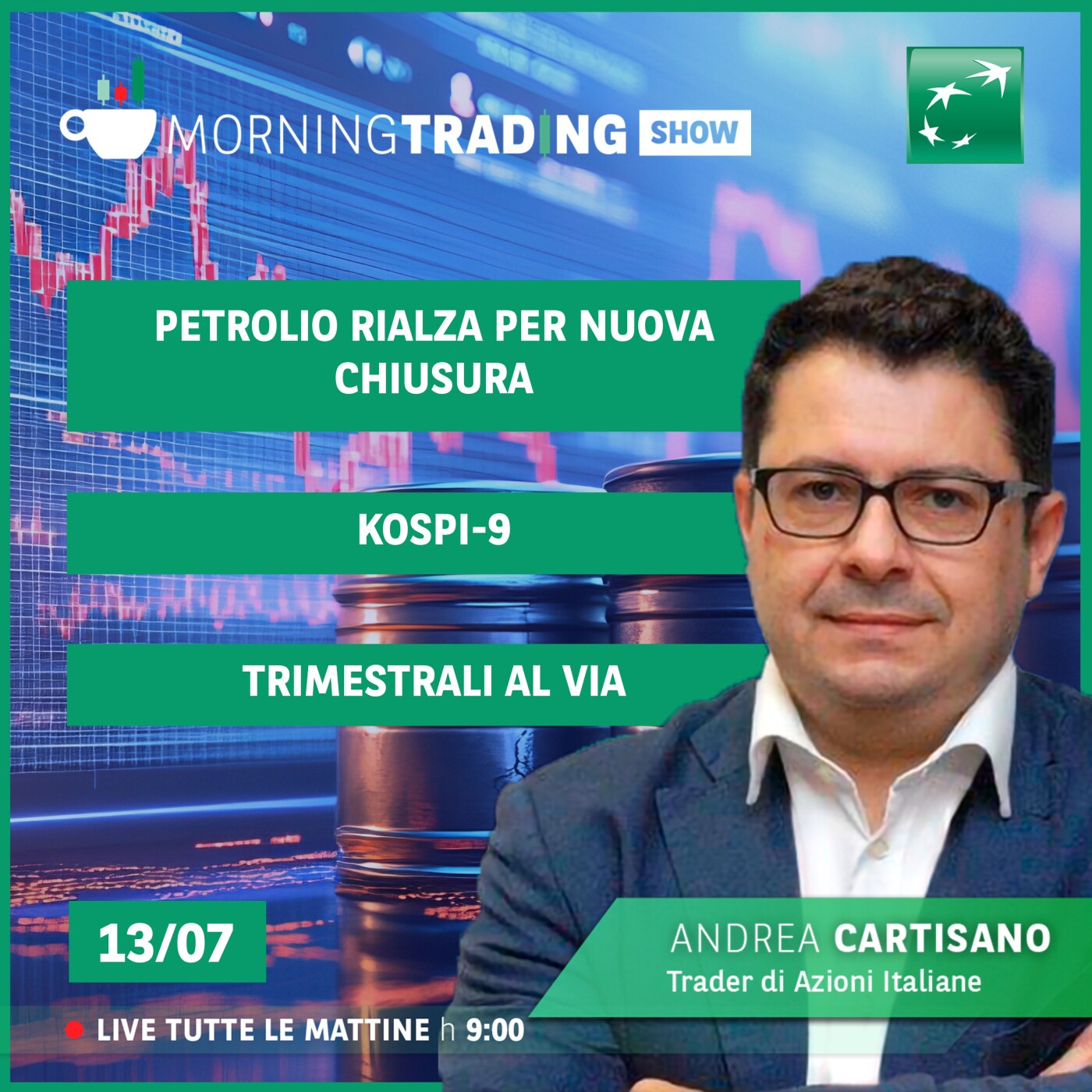 Petrolio rialza per nuova chiusura, Kospi -9,  trimestrali al via - Morning Trading Show episode artwork