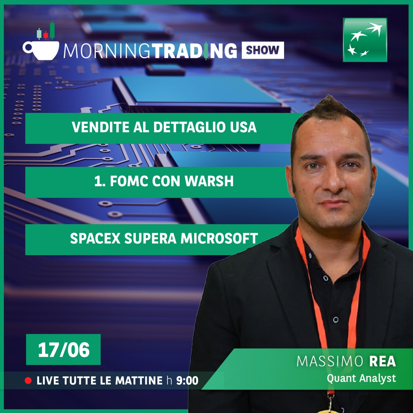 Vendite al dettaglio USA, 1. FOMC con Warsh, SpaceX supera Microsoft - Morning Trading Show episode artwork